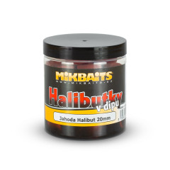 MIKBAITS Pelety Halibutky V Dipu Jahoda Halibut 20mm 250ml